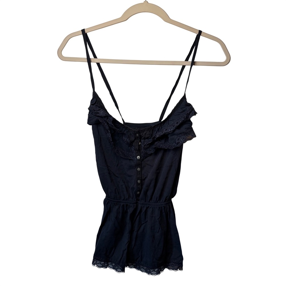 VTG Abercrombie & Fitch Womens Large Navy Lace Ruffle Camisole Y2K Top Fairycore